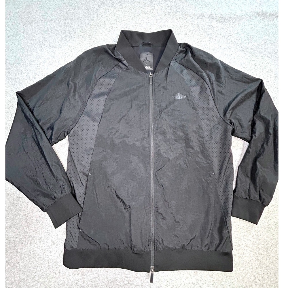 Jordan Bomber Jacket Men Large Black Excellent Perforated‎ Full Zip Lightweight